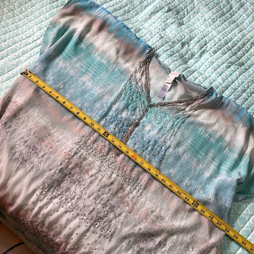 Chicos, ocean wave, sequin and chain, caftan cover-up - Picture 5 of 8